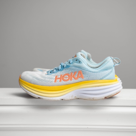 HOKA Bondi 8 Blue Yellow  Women's 7 B Comfort Cushioned Walking Running Nursing - Picture 3 of 8